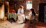 Two Girls In An Interior Winding A Skein Of Wool by Carlton Alfred Smith